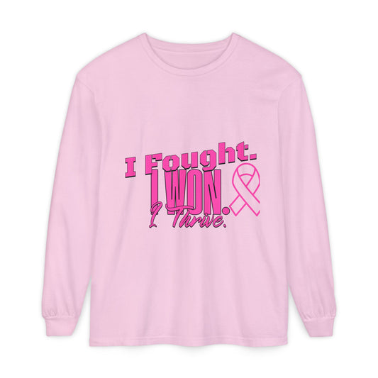 I Fought. I won. I Thrive. - Breast Cancer Survivor Long Sleeve T-Shirt
