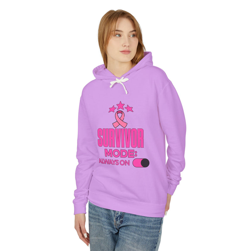 Survivor Mode: Always On - Breast Cancer Survivor Lightweight Hooded Sweatshirt