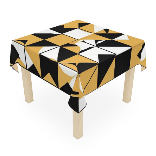 Black Gold and White Geometric Pattern Tablecloth