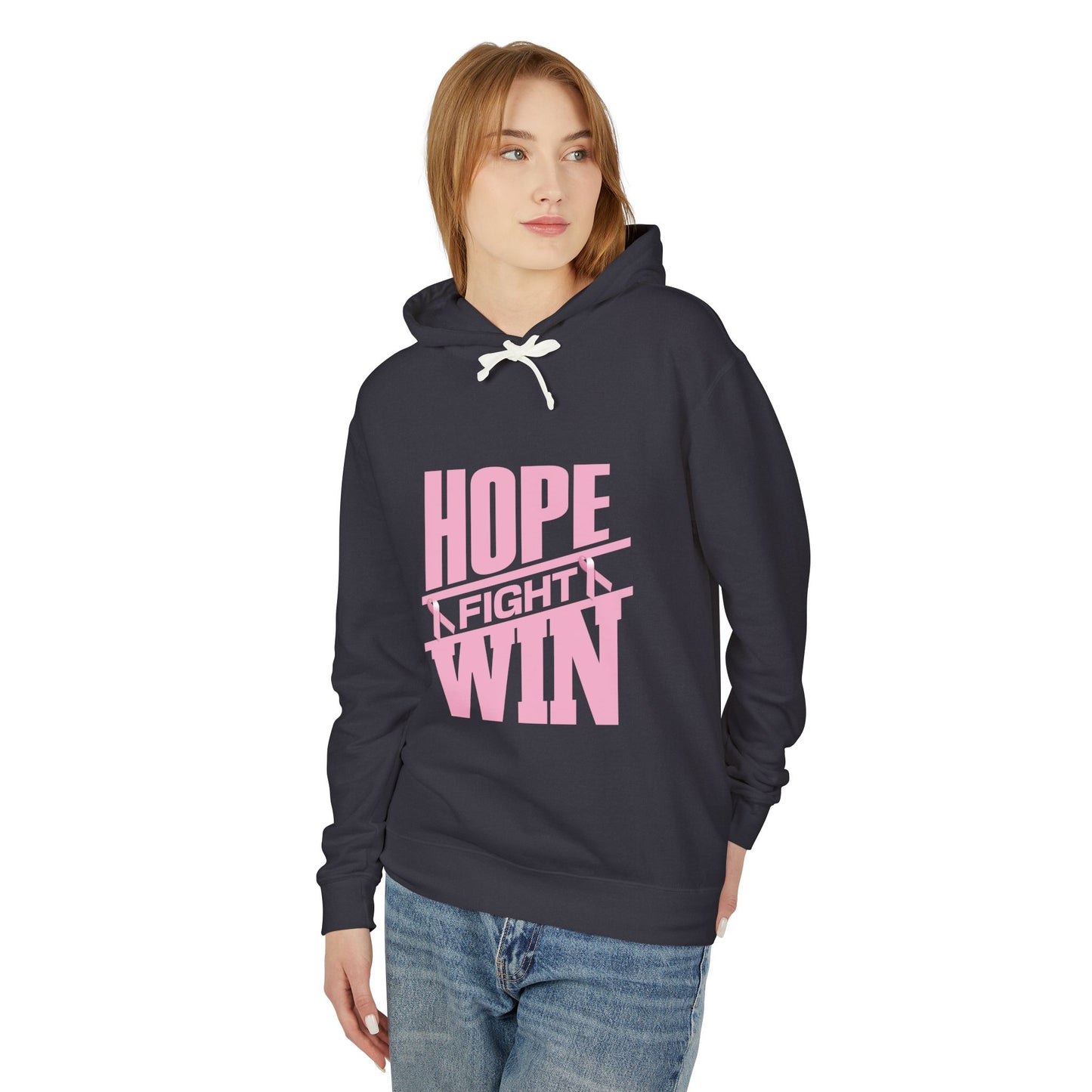 Hope, Fight, Win - Breast Cancer Survivor Lightweight Hooded Sweatshirt