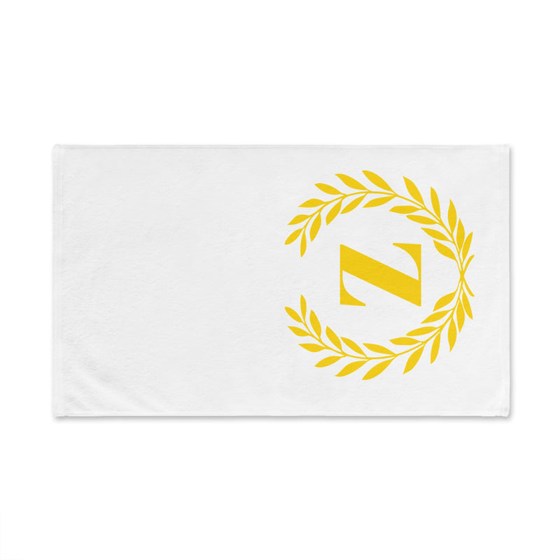 Elegant letter "Z" Gold Laurel Monogram White Hand Towel