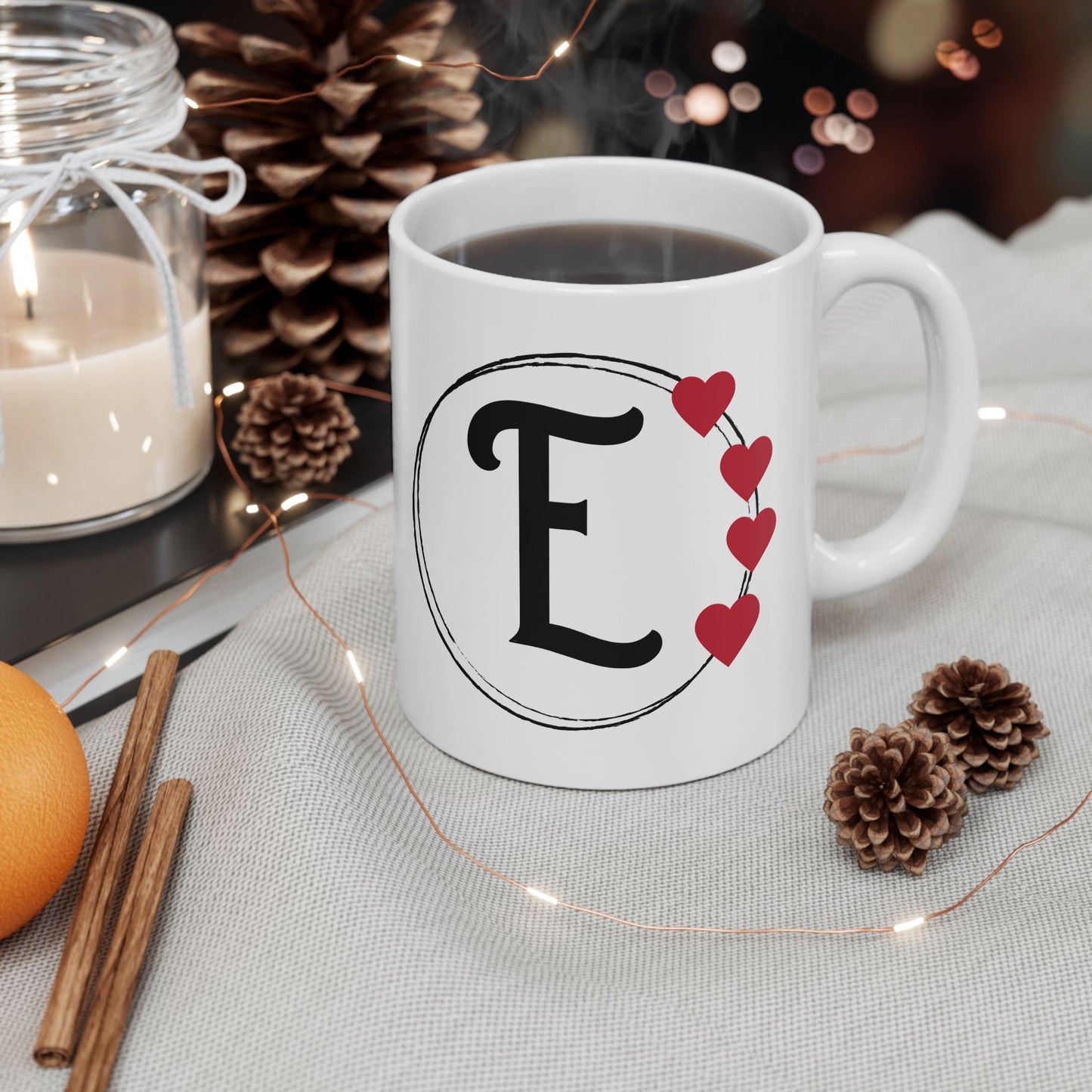 Letter "E" Monogram Heart Design Coffee Mug