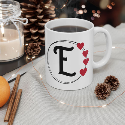 Letter "E" Monogram Heart Design Coffee Mug