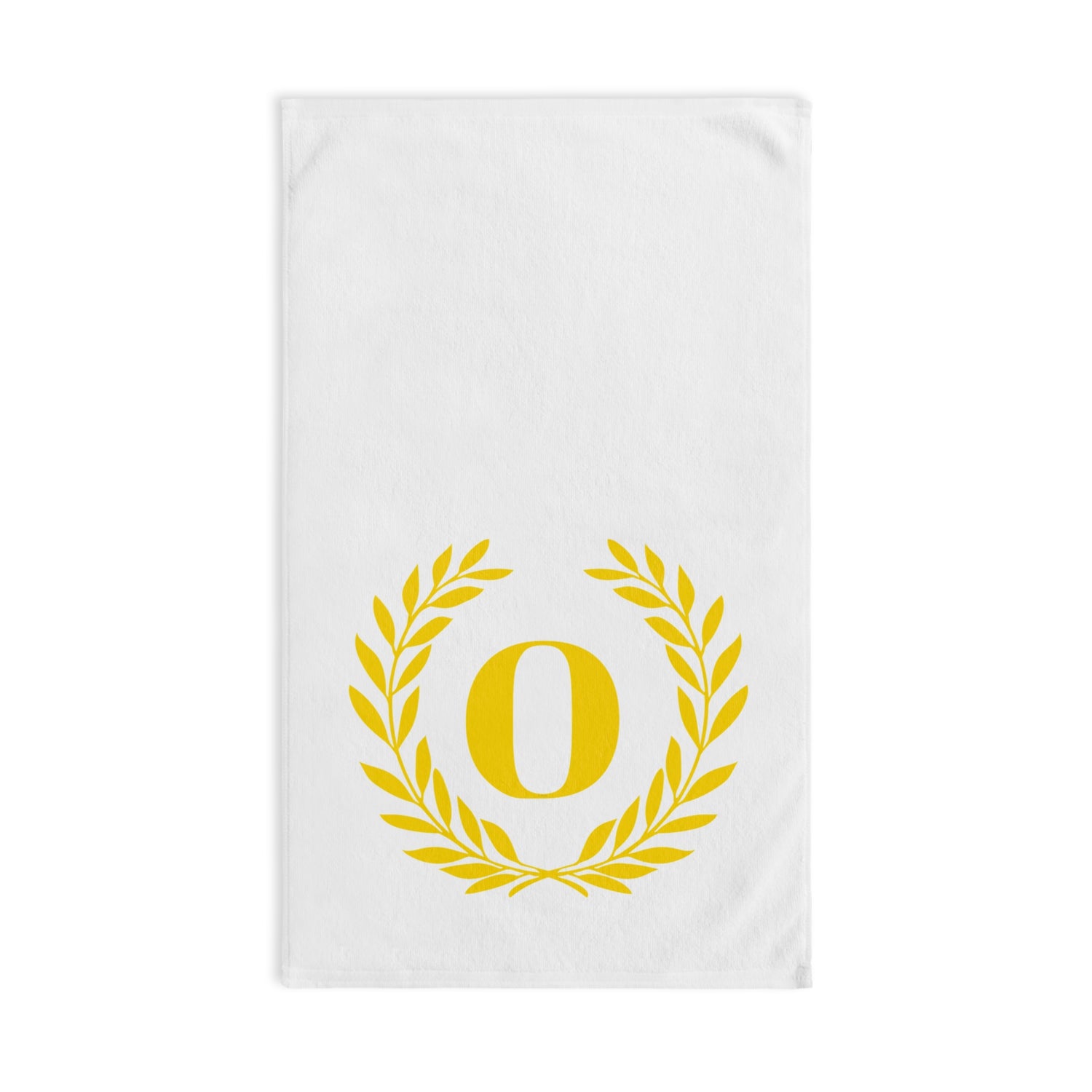 Elegant letter "O" Gold Laurel Monogram White Hand Towel