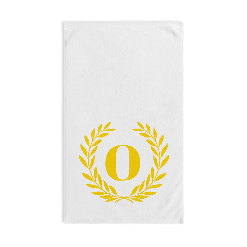 Elegant letter "O" Gold Laurel Monogram White Hand Towel