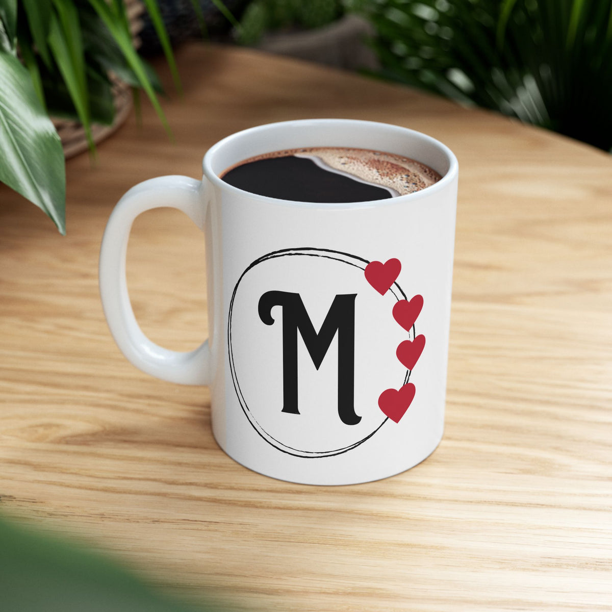 Letter "M" Monogram Heart Design Coffee Mug