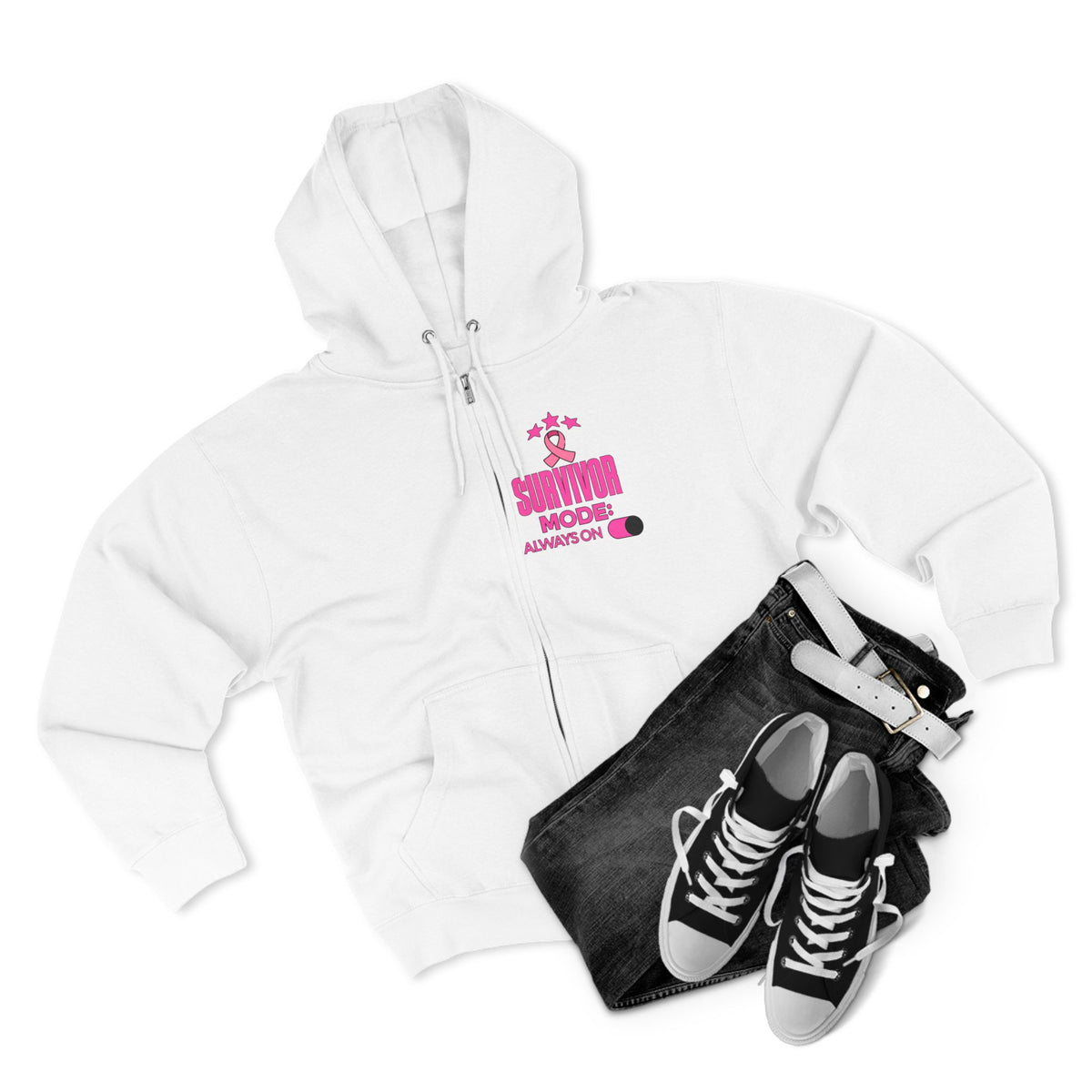 Survivor Mode: Always On - Breast Cancer Survivor Zip Hoodie