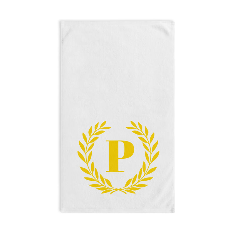 Elegant letter "P" Gold Laurel Monogram White Hand Towel
