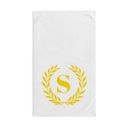 Elegant letter "S" Gold Laurel Monogram White Hand Towel