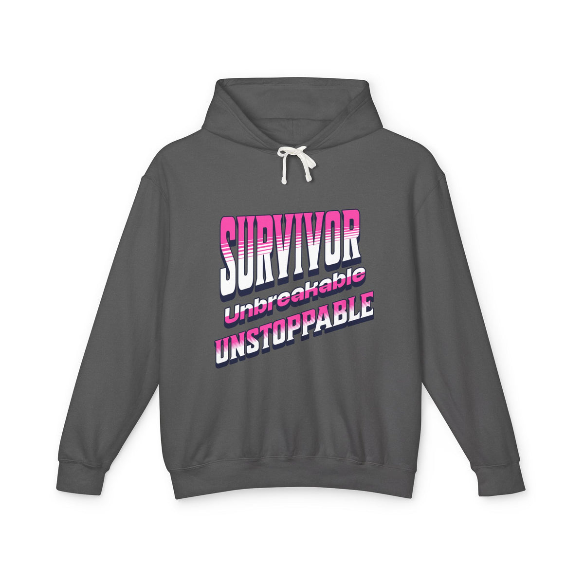 Survivor, Unbreakable, Unstoppable - Breast Cancer Survivor Lightweight Hooded Sweatshirt