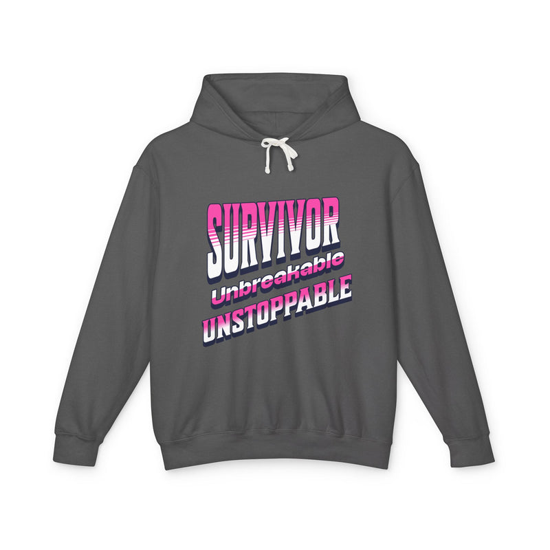 Survivor, Unbreakable, Unstoppable - Breast Cancer Survivor Lightweight Hooded Sweatshirt