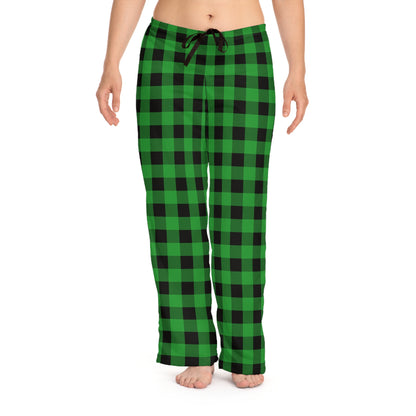 Green Plaid Checkered Pattern Women's Pajama Pants (AOP)