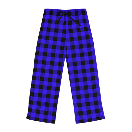 Blue Checkered Plaid Pattern Women's Pajama Pants (AOP)