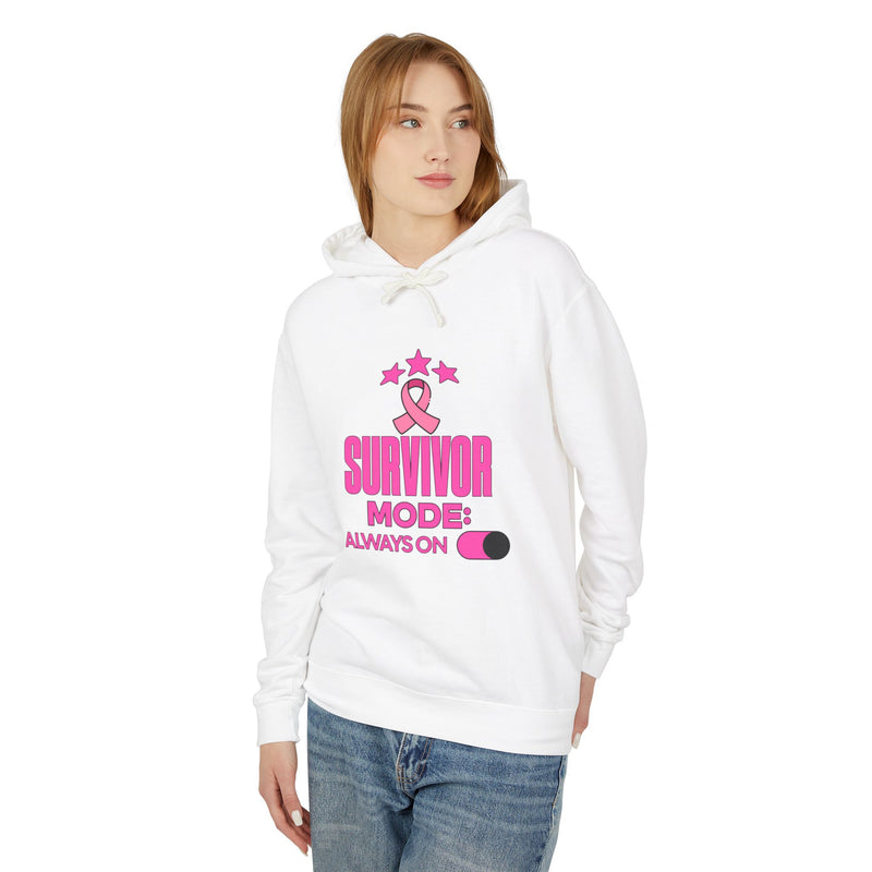 Survivor Mode: Always On - Breast Cancer Survivor Lightweight Hooded Sweatshirt