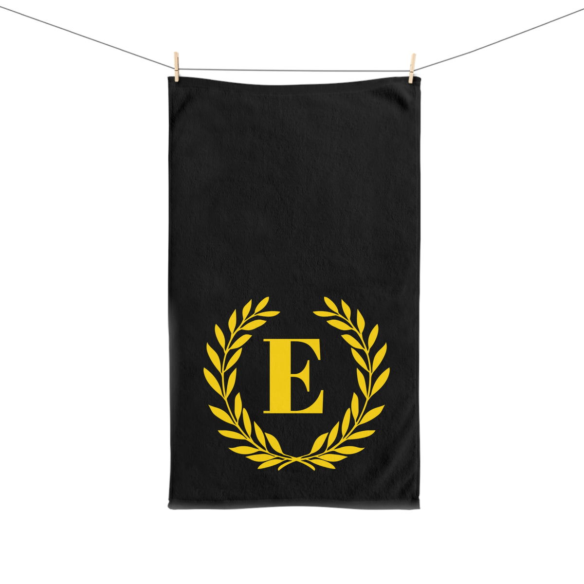 Elegant letter "E" Gold Laurel Monogram Hand Towel