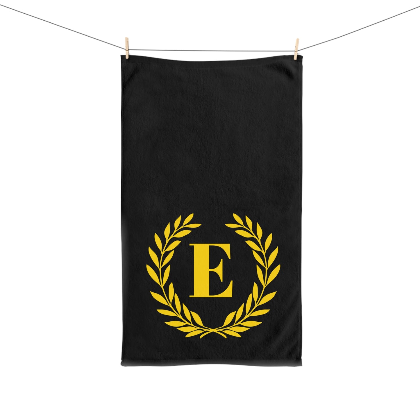 Elegant letter "E" Gold Laurel Monogram Hand Towel