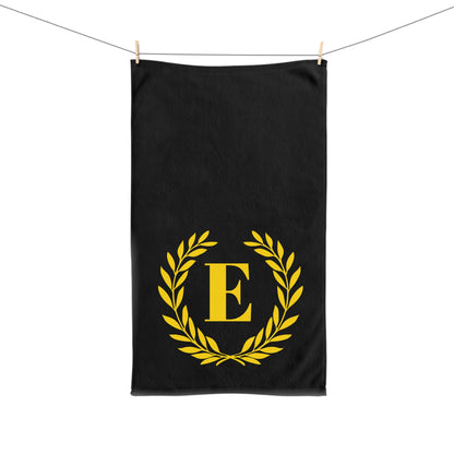 Elegant letter "E" Gold Laurel Monogram Hand Towel