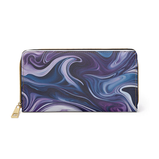 Blue and Purple Marble Swirl Zipper Wallet