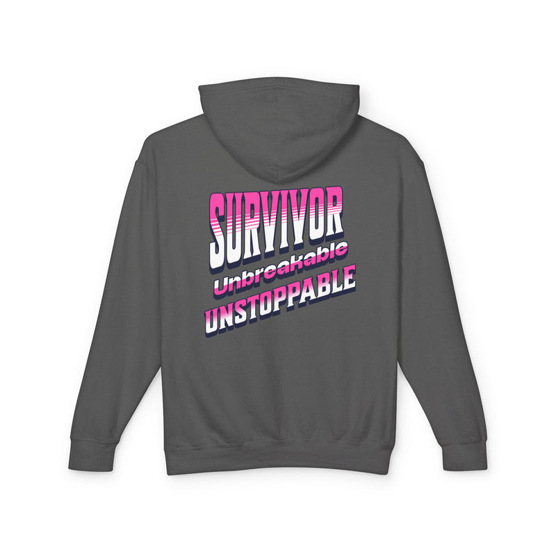 Survivor, Unbreakable, Unstoppable - Breast Cancer Survivor Lightweight Hooded Sweatshirt