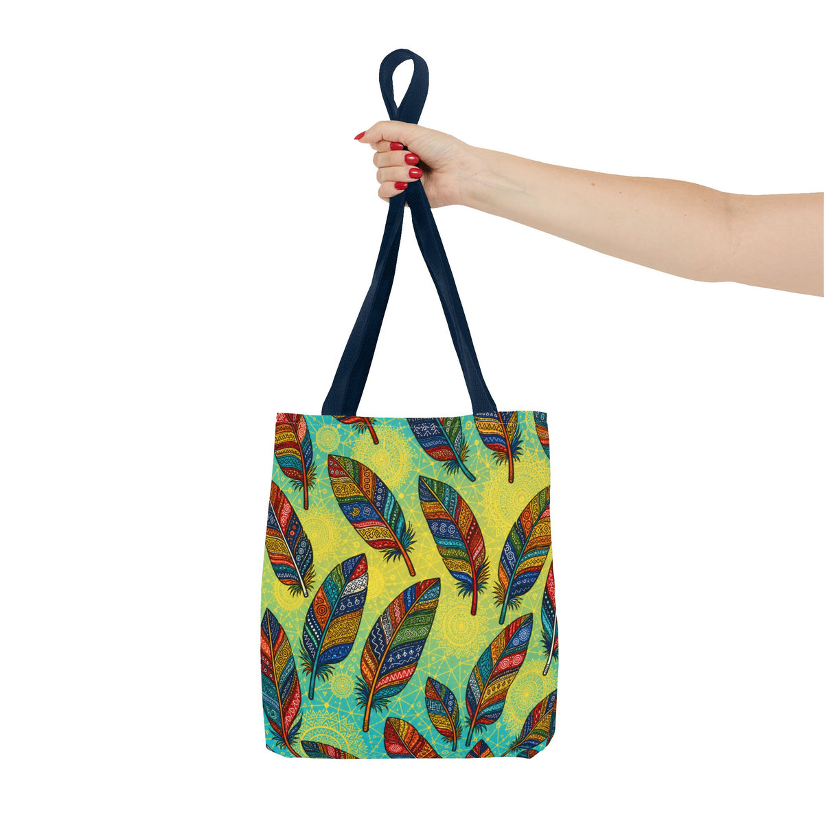 Boho Feather Pattern Tote Bag – Colorful Tribal Feathers All-Over Print
