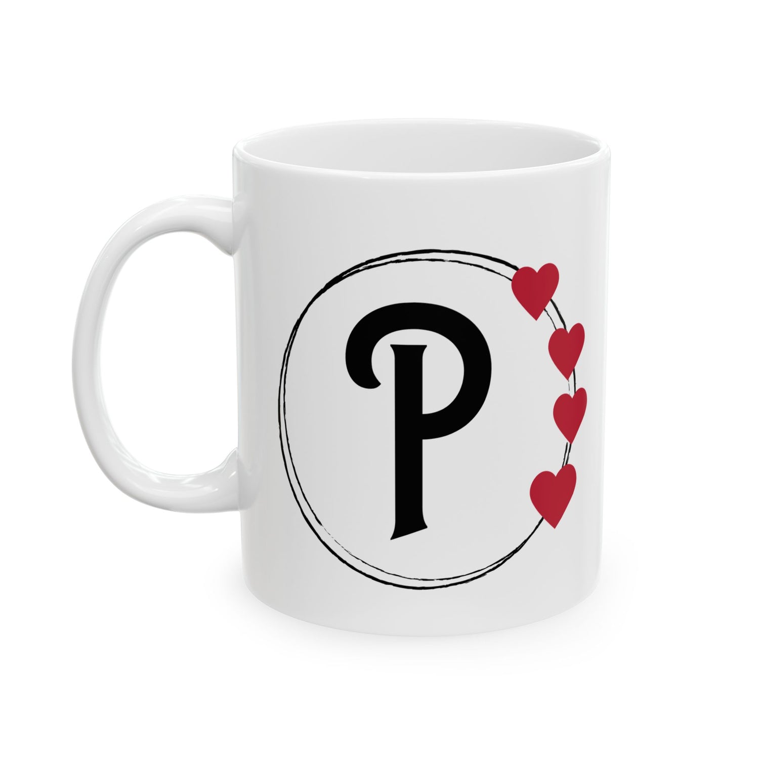 Letter "P" Monogram Heart Design Coffee Mug