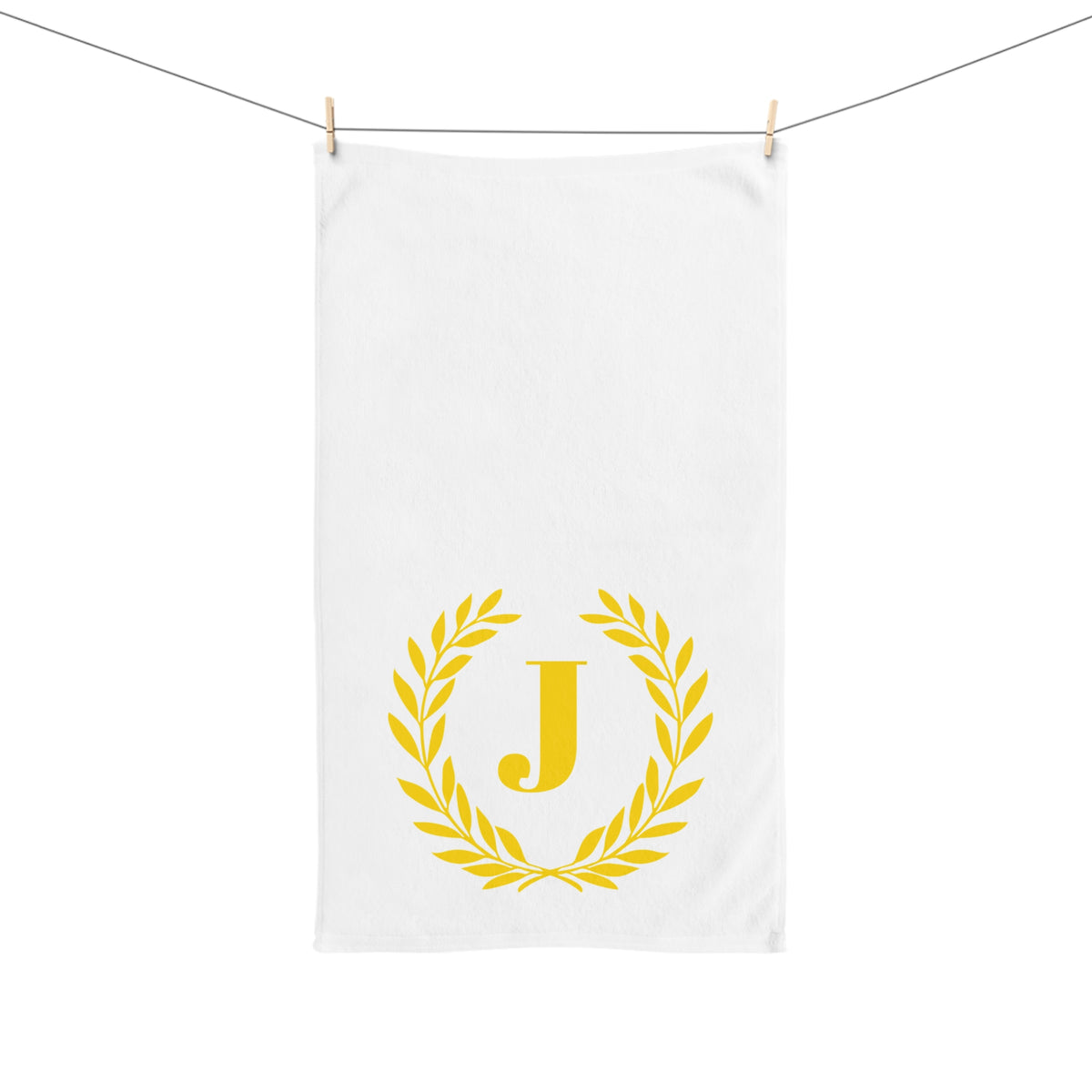 Elegant letter "J" Gold Laurel Monogram White Hand Towel