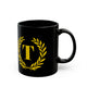 Elegant Letter "T" Laurel Monogram Black Coffee Mug