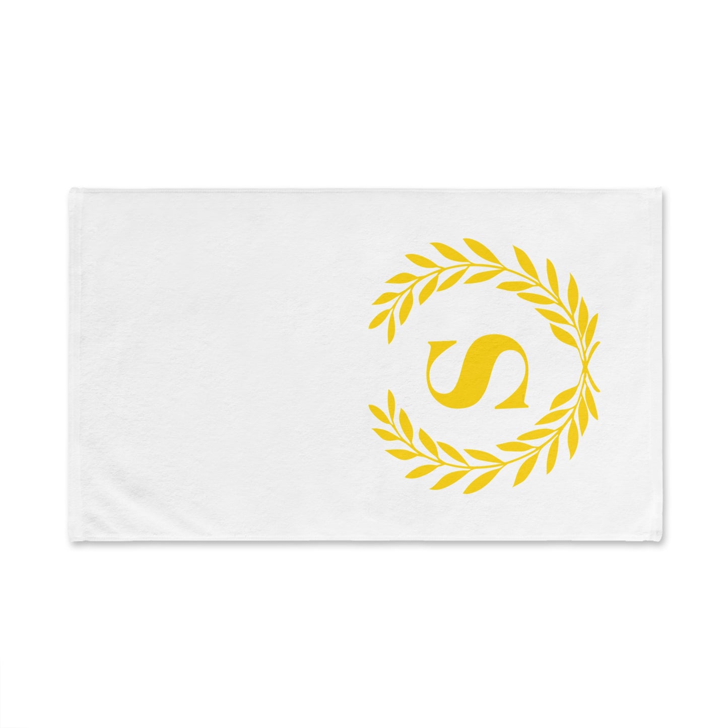 Elegant letter "S" Gold Laurel Monogram White Hand Towel