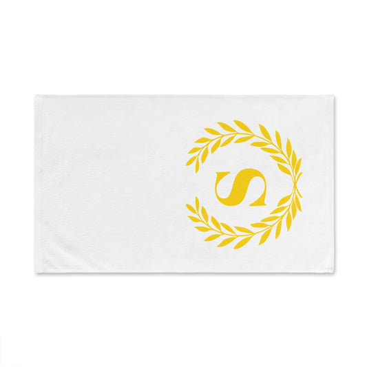 Elegant letter "S" Gold Laurel Monogram White Hand Towel