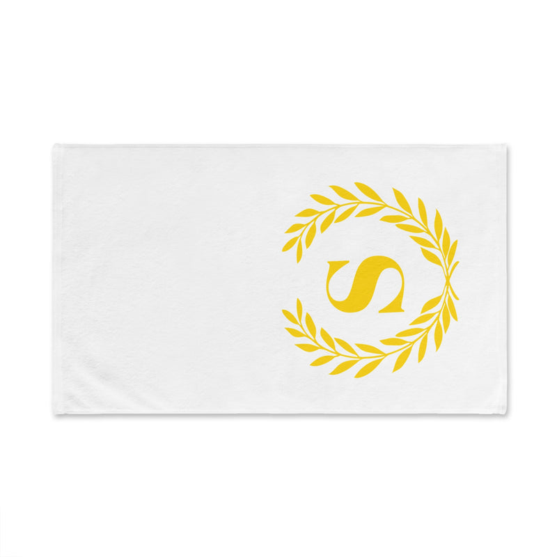 Elegant letter "S" Gold Laurel Monogram White Hand Towel