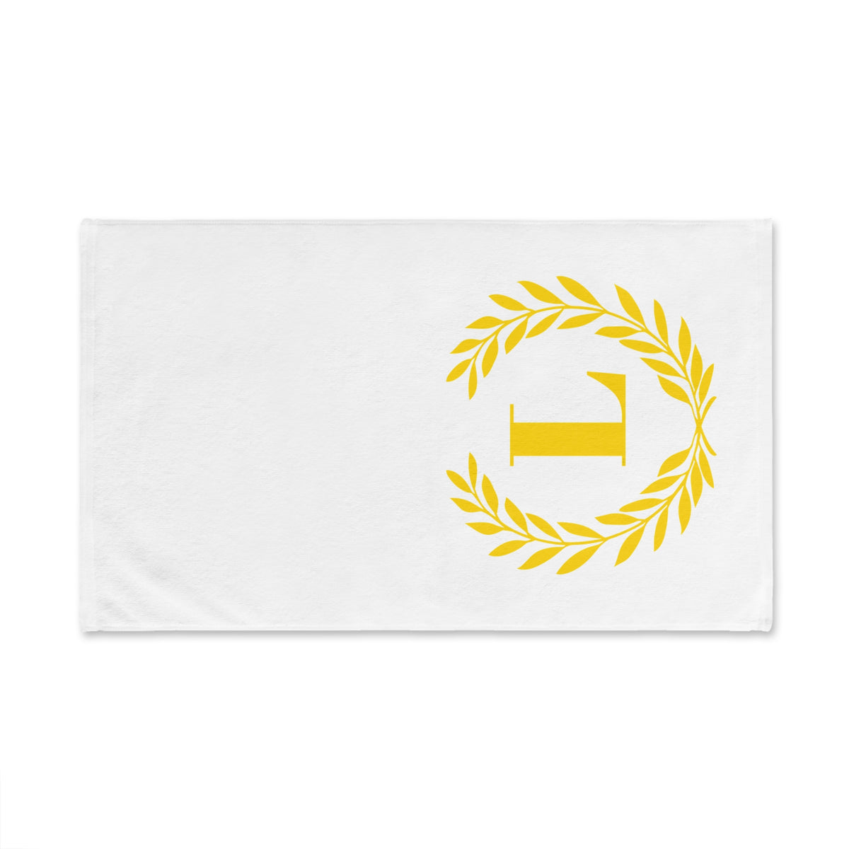 Elegant letter "L" Gold Laurel Monogram White Hand Towel
