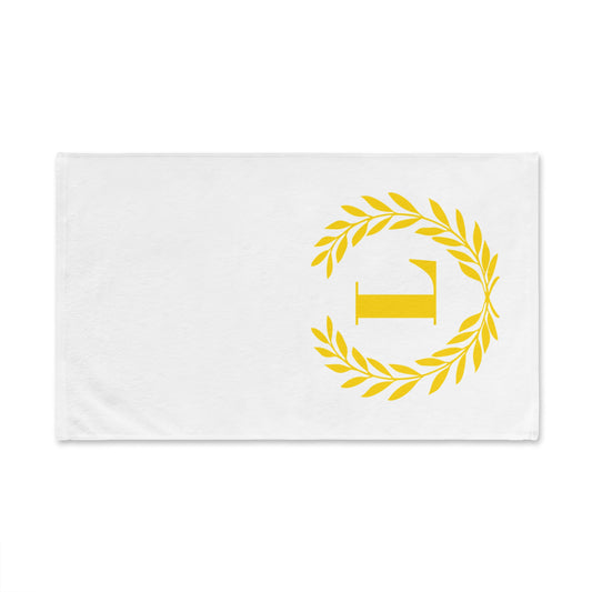 Elegant letter "L" Gold Laurel Monogram White Hand Towel