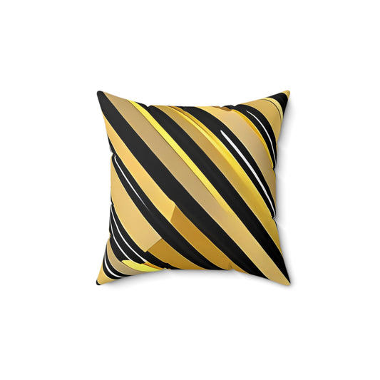 Gold and Black Stripe Pattern Square Pillow