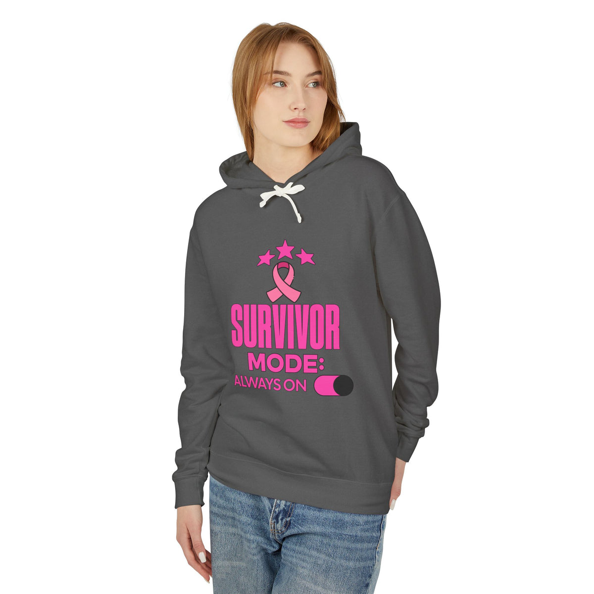 Survivor Mode: Always On - Breast Cancer Survivor Lightweight Hooded Sweatshirt