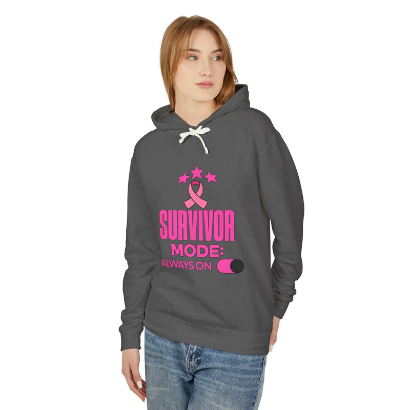 Survivor Mode: Always On - Breast Cancer Survivor Lightweight Hooded Sweatshirt