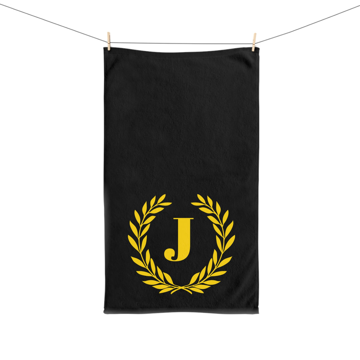Elegant letter "J" Gold Laurel Monogram Hand Towel