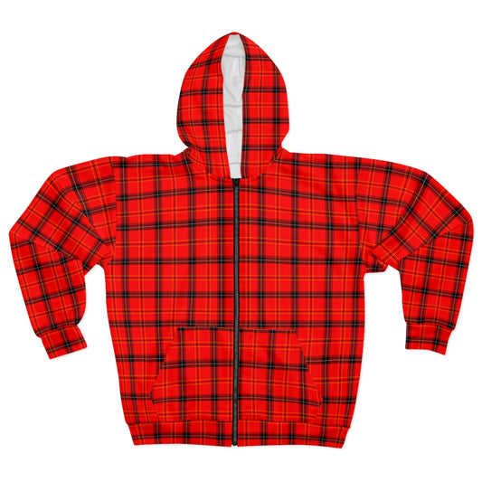 Red Plaid Pattern Unisex Zip Hoodie (AOP)