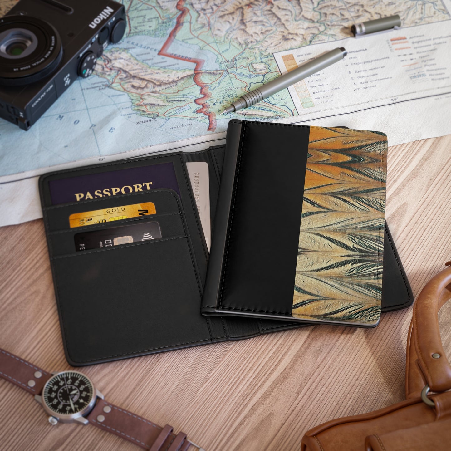 Gold and Black Acrylic Arrow Passport Cover